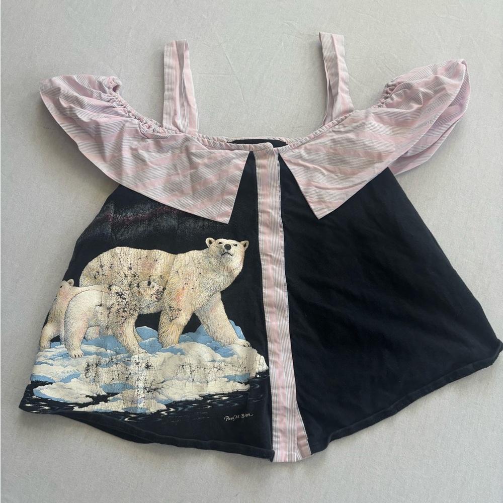 Dry Clean Only Bangkok brand Off Shoulder Reconstructed Graphic Tee Top